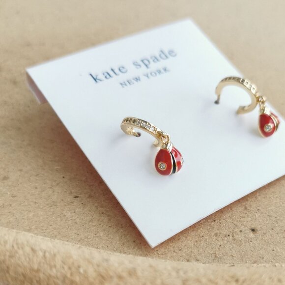 Kate Spade Nature Walk Ladybug Huggie Earrings, Gold Red - Picture 2 of 3